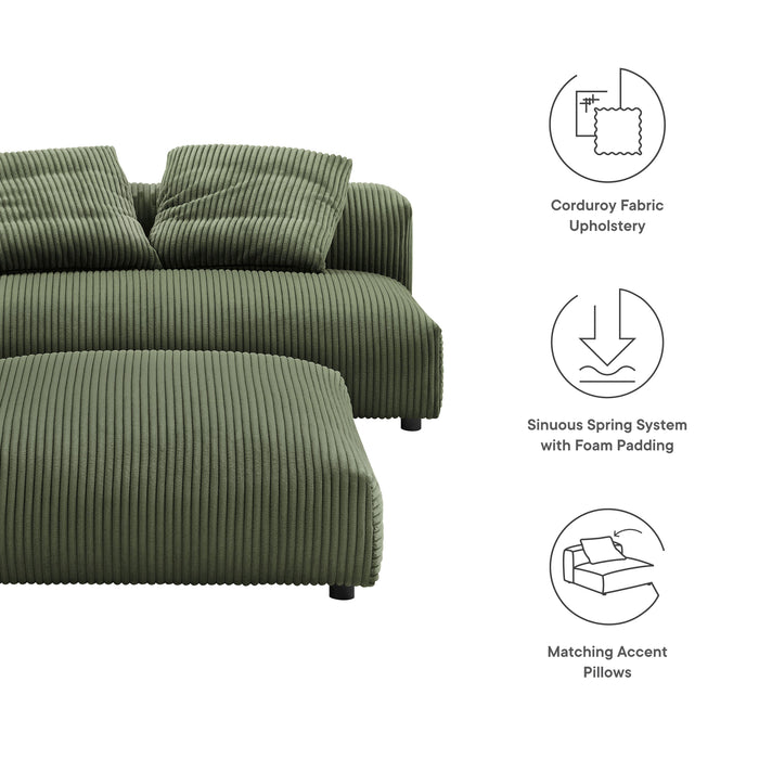 Solace Modular Corduroy Upholstered Armless Loveseat and Ottoman Set by Modway