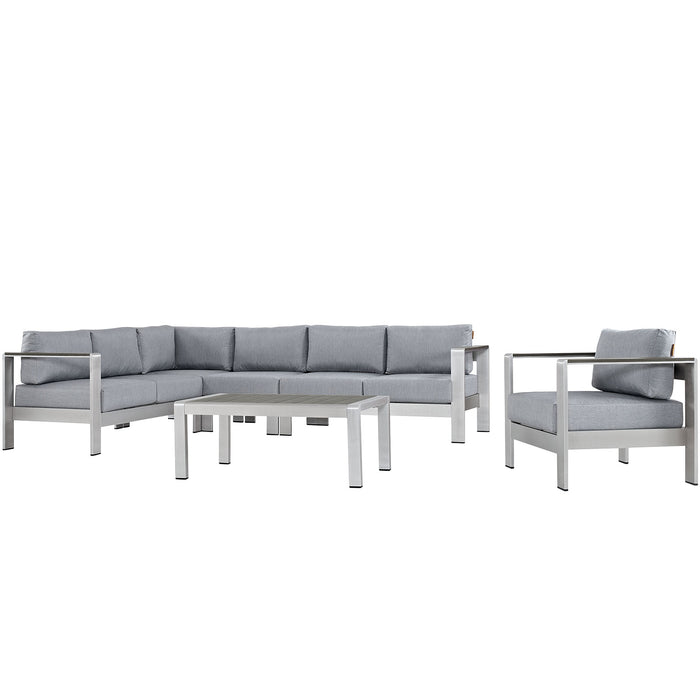 Shore 6 Piece Outdoor Patio Aluminum Sectional Sofa Set by Modway