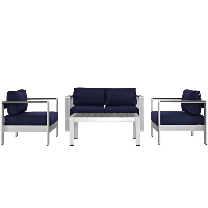 Shore 4 Piece Outdoor Patio Aluminum Sectional Sofa Set by Modway