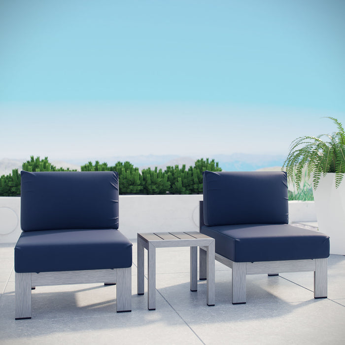 Shore 3 Piece Outdoor Patio Aluminum Sectional Sofa Set by Modway