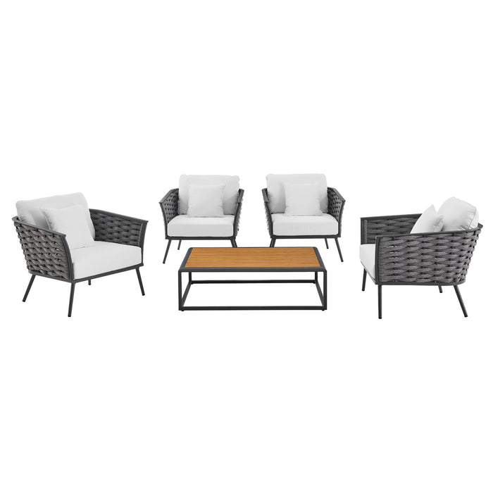 Stance 5 Piece Outdoor Patio Aluminum Sectional Sofa Set by Modway