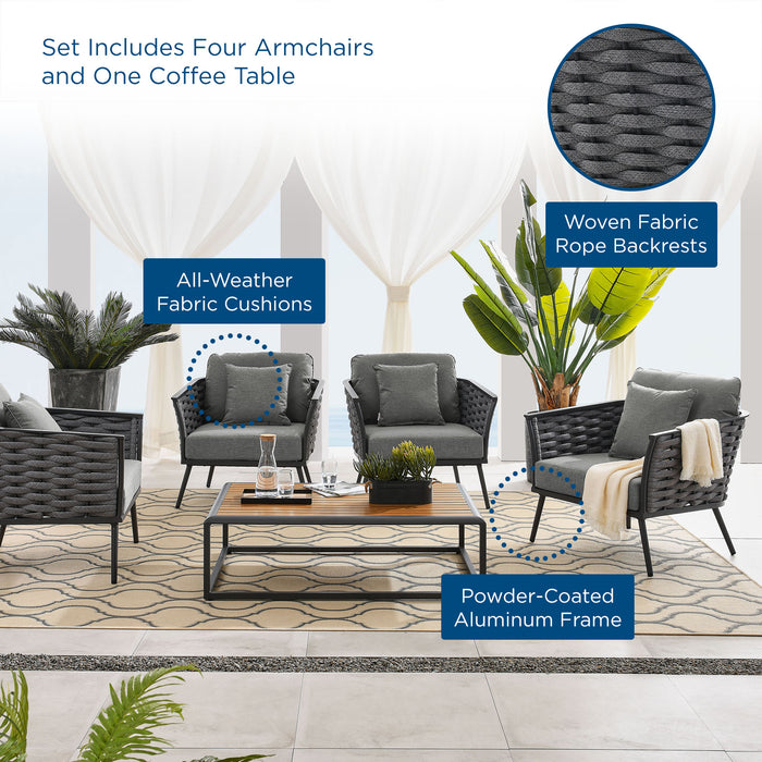 Stance 5 Piece Outdoor Patio Aluminum Sectional Sofa Set by Modway