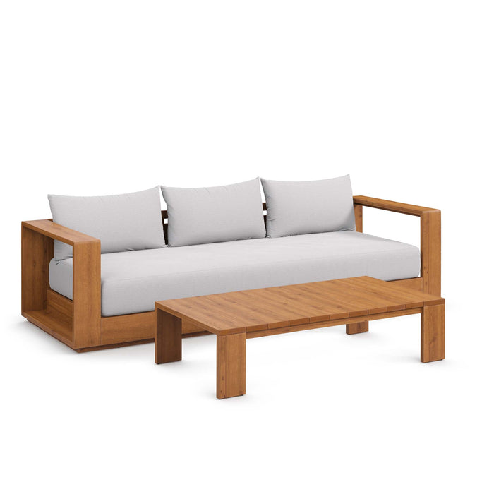 Tahoe 2-Piece Outdoor Patio Acacia Wood Sofa and Coffee Table Set by Modway