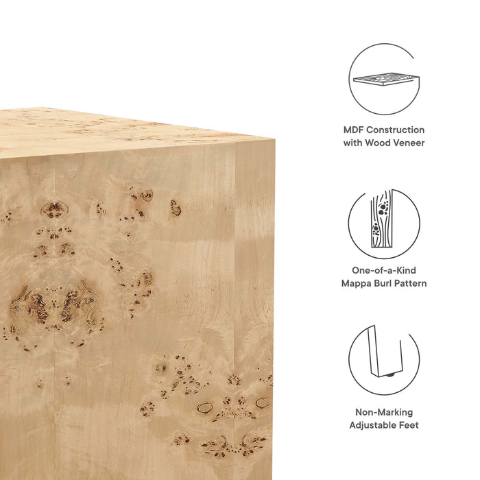 Cosmos 16" Square Burl Wood Side Table by Modway