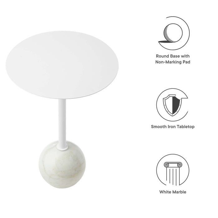 Aliza Round White Marble Side Table by Modway