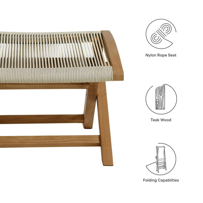 Vienna Outdoor Patio Teak and Rope Folding Ottoman by Modway