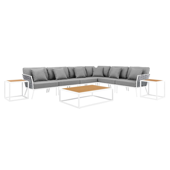 Stance 9 Piece Aluminum Outdoor Patio Aluminum Sectional Sofa Set by Modway