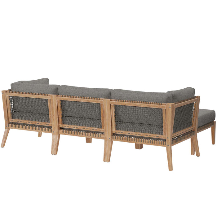 Clearwater 4-Piece Outdoor Patio Teak Wood Sectional Sofa by Modway