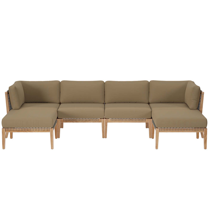 Clearwater 6-Piece Outdoor Patio Teak Wood Sectional Sofa by Modway