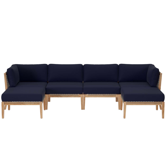 Clearwater 6-Piece Outdoor Patio Teak Wood Sectional Sofa by Modway