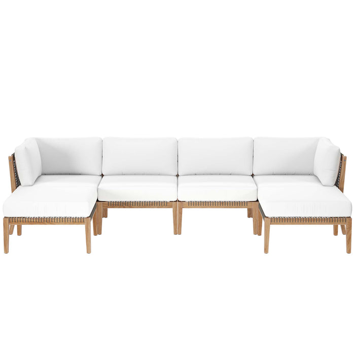 Clearwater 6-Piece Outdoor Patio Teak Wood Sectional Sofa by Modway