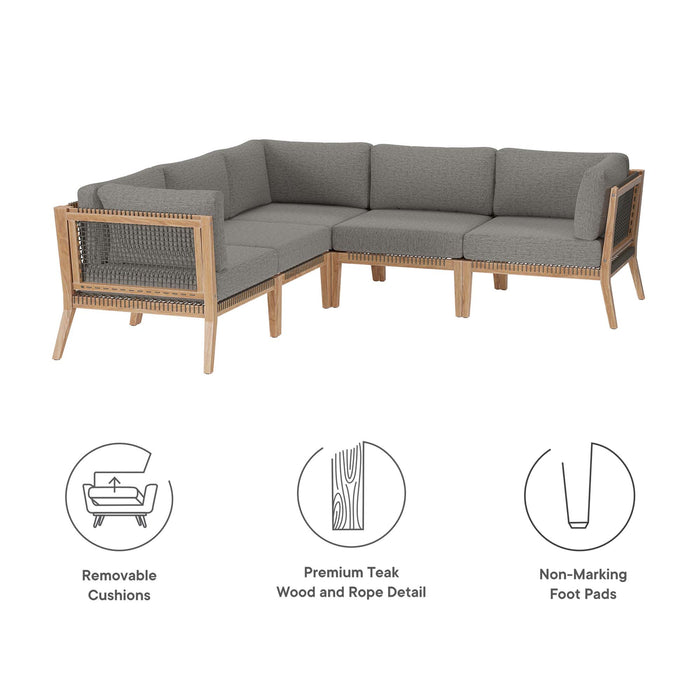 Clearwater 5-Piece Outdoor Patio Teak Wood Sectional Sofa by Modway