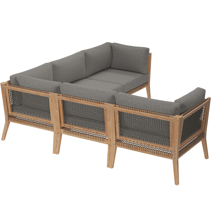 Clearwater 5-Piece Outdoor Patio Teak Wood Sectional Sofa by Modway