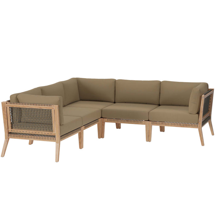 Clearwater 5-Piece Outdoor Patio Teak Wood Sectional Sofa by Modway