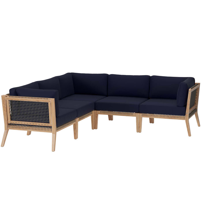 Clearwater 5-Piece Outdoor Patio Teak Wood Sectional Sofa by Modway