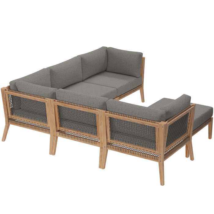 Clearwater 6-Piece Outdoor Patio Teak Wood Sectional Sofa by Modway