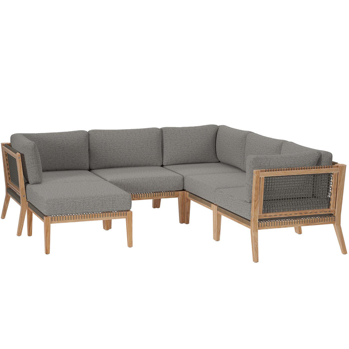 Clearwater 6-Piece Outdoor Patio Teak Wood Sectional Sofa by Modway