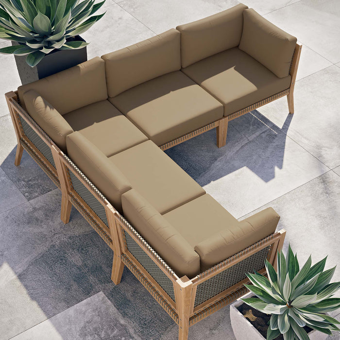 Clearwater 5-Piece Outdoor Patio Teak Wood Sectional Sofa by Modway