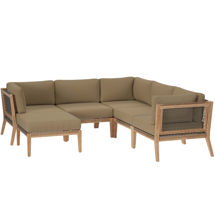 Clearwater 6-Piece Outdoor Patio Teak Wood Sectional Sofa by Modway