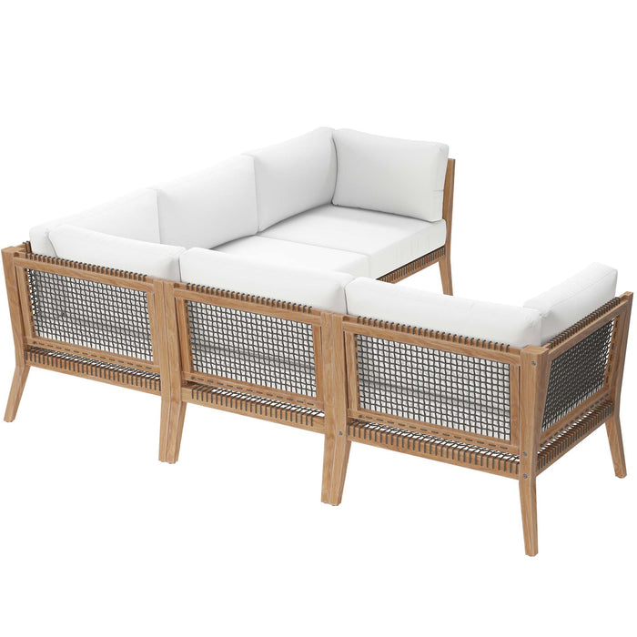 Clearwater 5-Piece Outdoor Patio Teak Wood Sectional Sofa by Modway