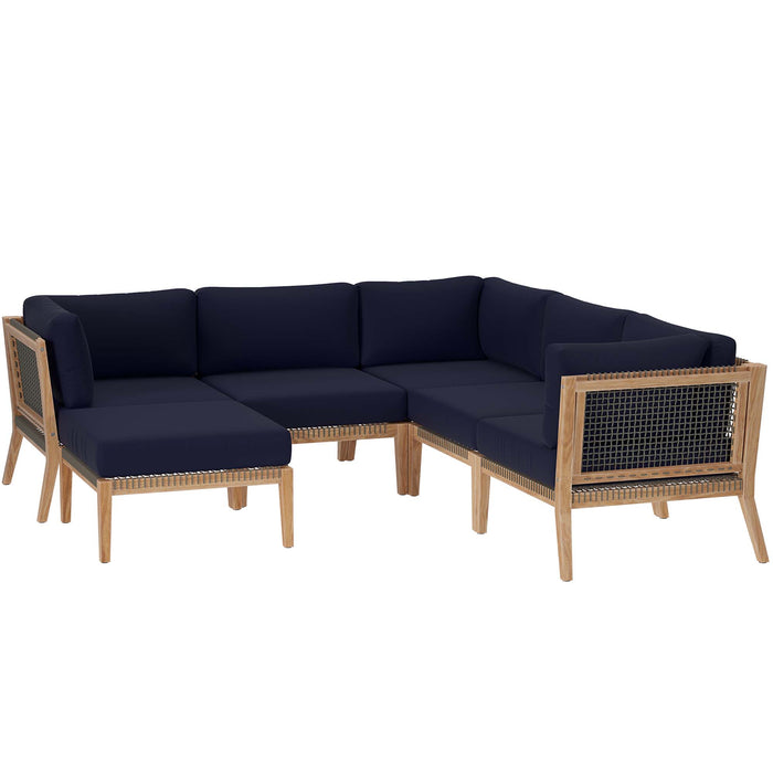 Clearwater 6-Piece Outdoor Patio Teak Wood Sectional Sofa by Modway