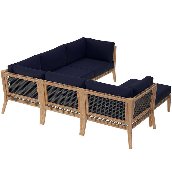 Clearwater 6-Piece Outdoor Patio Teak Wood Sectional Sofa by Modway