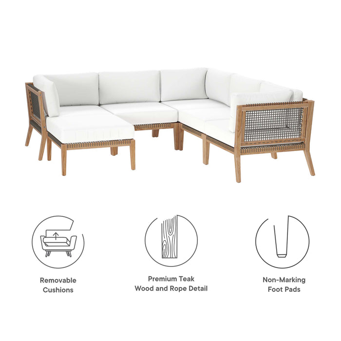 Clearwater 6-Piece Outdoor Patio Teak Wood Sectional Sofa by Modway