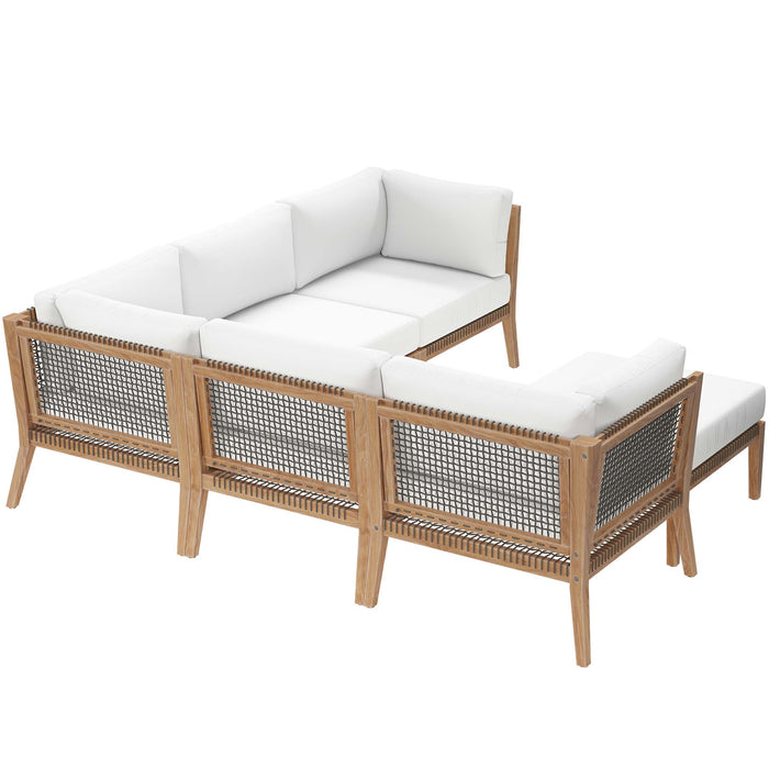 Clearwater 6-Piece Outdoor Patio Teak Wood Sectional Sofa by Modway