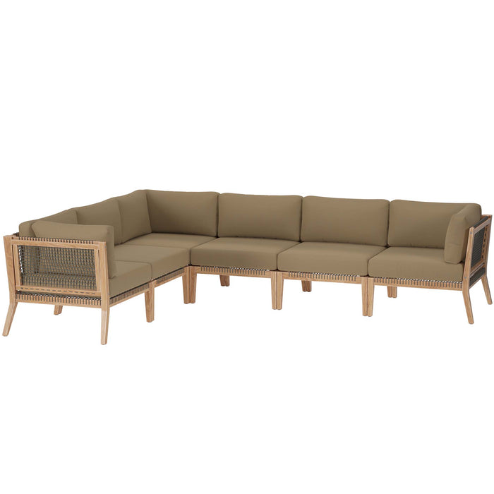 Clearwater 6-Piece Outdoor Patio Teak Wood Sectional Sofa by Modway