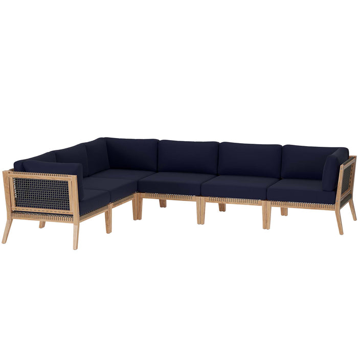 Clearwater 6-Piece Outdoor Patio Teak Wood Sectional Sofa by Modway