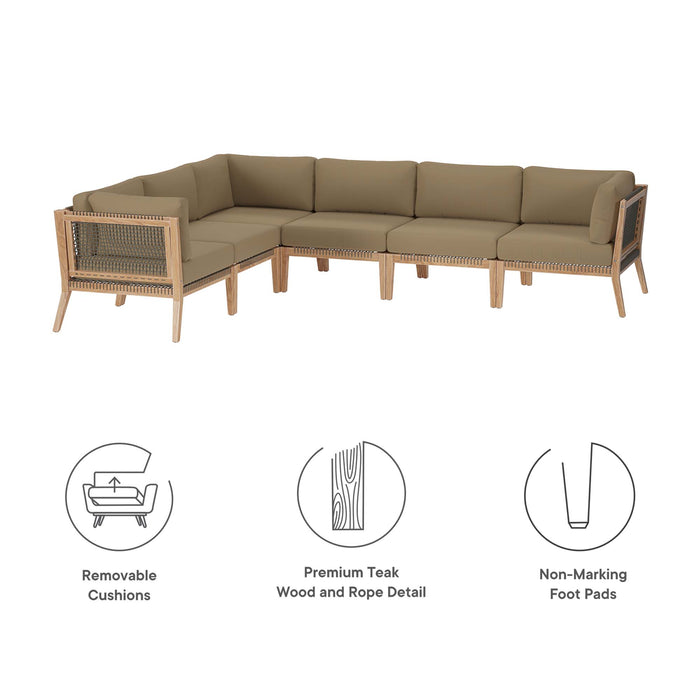 Clearwater 6-Piece Outdoor Patio Teak Wood Sectional Sofa by Modway