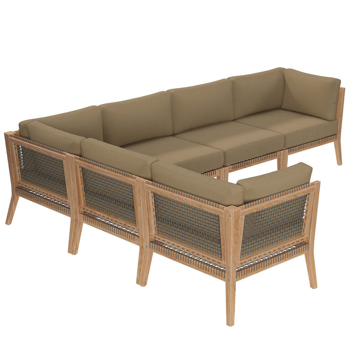 Clearwater 6-Piece Outdoor Patio Teak Wood Sectional Sofa by Modway