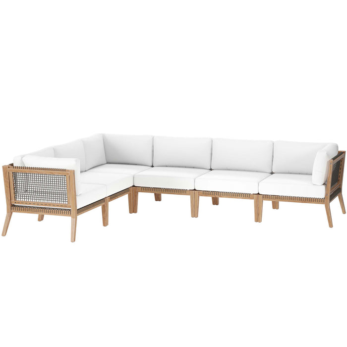 Clearwater 6-Piece Outdoor Patio Teak Wood Sectional Sofa by Modway