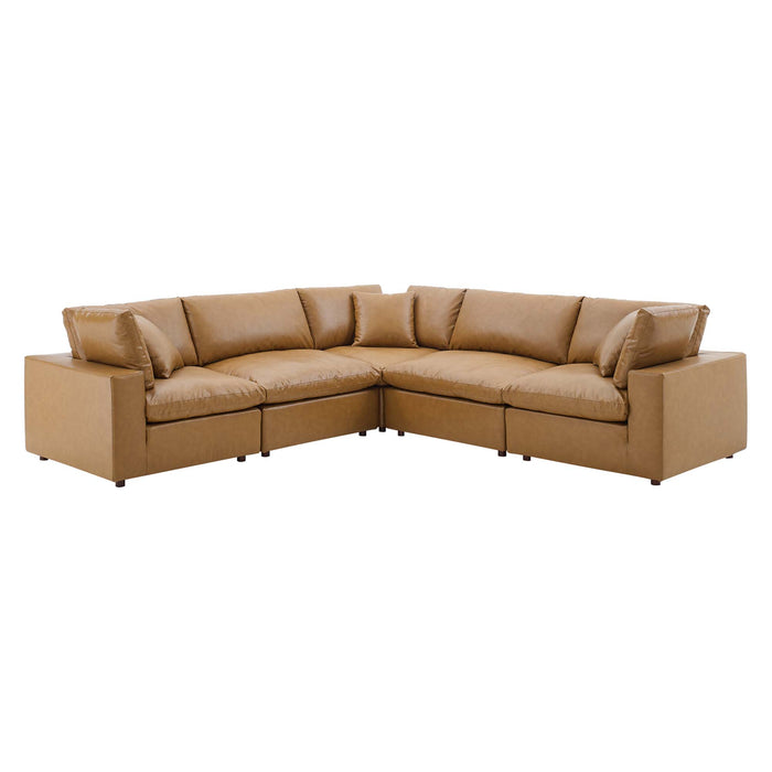 Commix 5-Piece Down Filled Overstuffed Vegan Leather Sectional Sofa by Modway