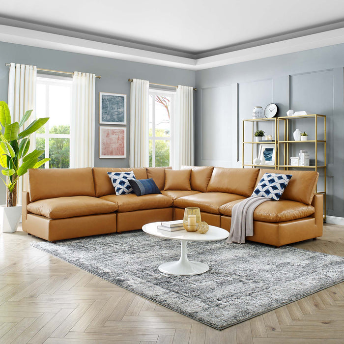 Commix 5-Piece Down Filled Overstuffed Vegan Leather Sectional Sofa by Modway