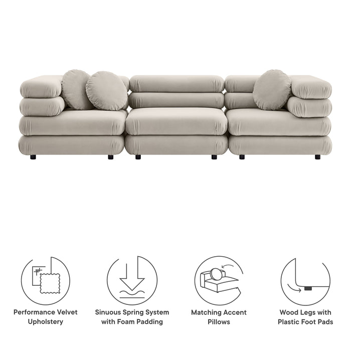 Jubilee 3-Piece Modular Performance Velvet Sectional Sofa by Modway