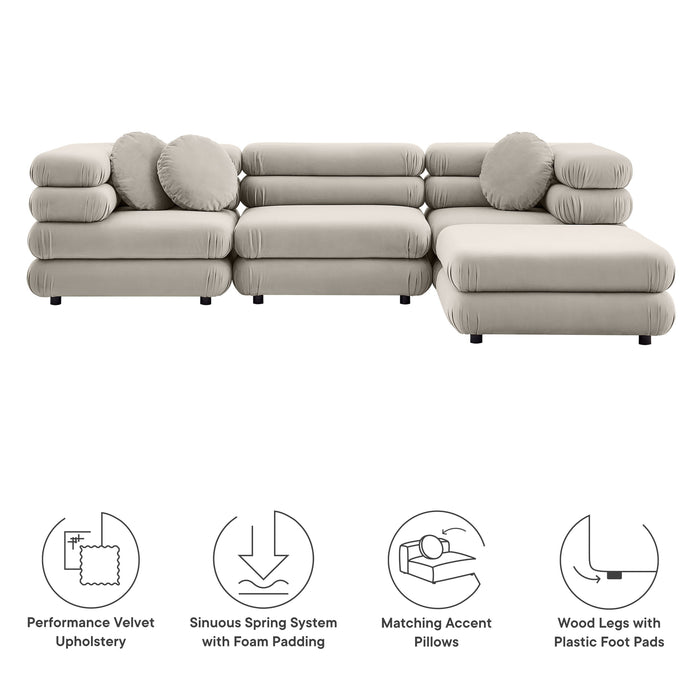 Jubilee 4-Piece Modular Performance Velvet Sectional Sofa by Modway