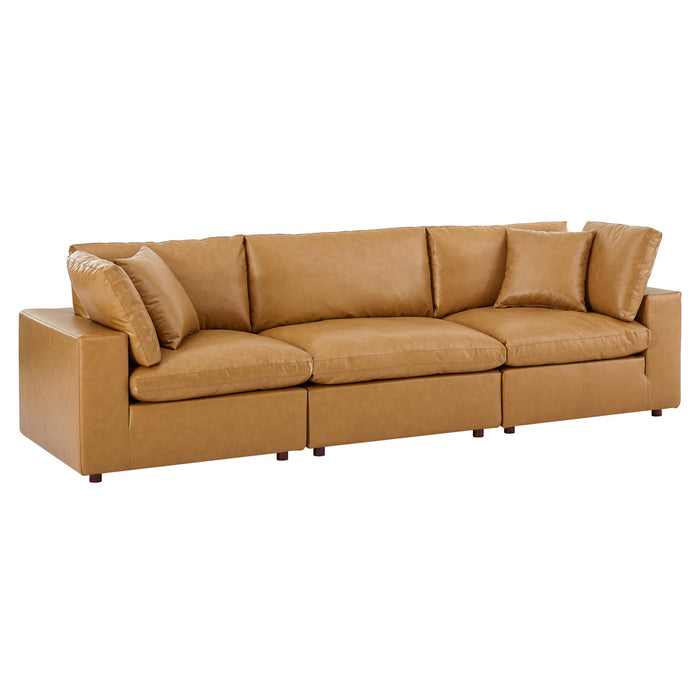 Commix Down Filled Overstuffed Vegan Leather 3-Seater Sofa by Modway