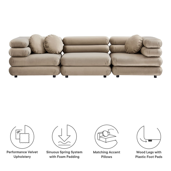 Jubilee 3-Piece Modular Performance Velvet Sectional Sofa by Modway