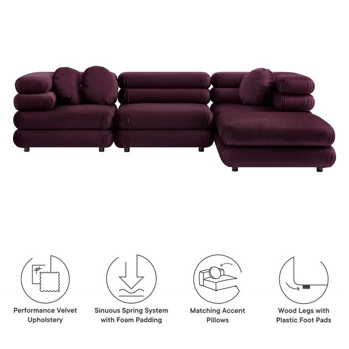 Jubilee 4-Piece Modular Performance Velvet Sectional Sofa by Modway