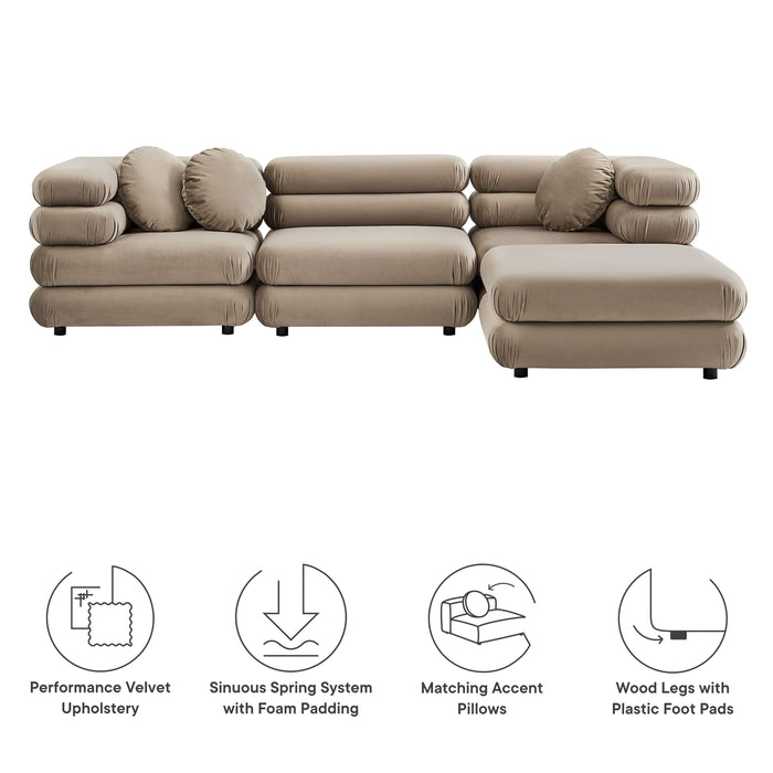 Jubilee 4-Piece Modular Performance Velvet Sectional Sofa by Modway