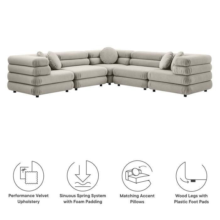 Jubilee 5-Piece Modular Performance Velvet Sectional Sofa by Modway