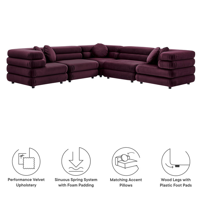 Jubilee 5-Piece Modular Performance Velvet Sectional Sofa by Modway