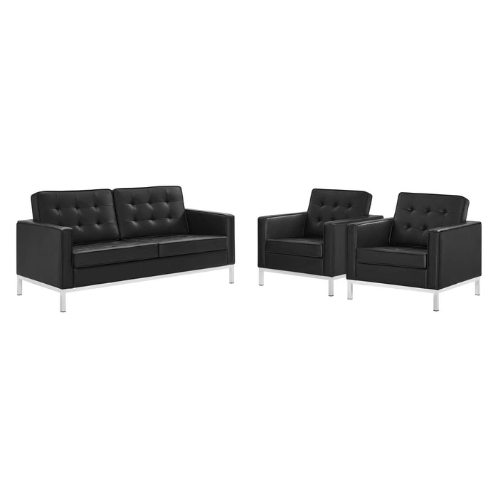 Loft 3 Piece Tufted Upholstered Faux Leather Set by Modway