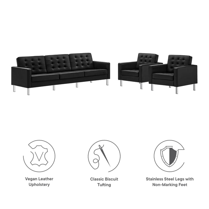 Loft 3-Piece Tufted Vegan Leather Furniture Set by Modway