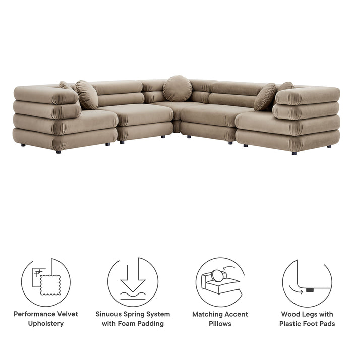 Jubilee 5-Piece Modular Performance Velvet Sectional Sofa by Modway