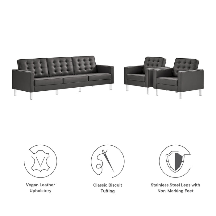 Loft 3-Piece Tufted Vegan Leather Furniture Set by Modway