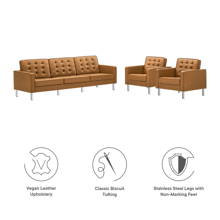 Loft 3-Piece Tufted Vegan Leather Furniture Set by Modway