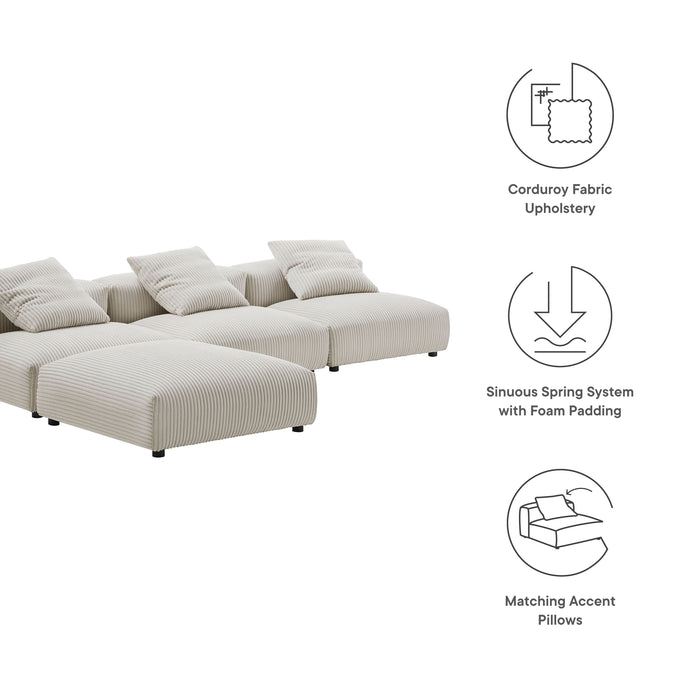 Solace 4-Piece Modular Corduroy Upholstered Sectional Sofa by Modway