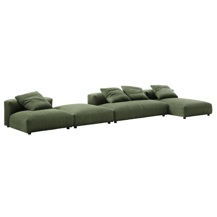 Solace 4-Piece Modular Corduroy Upholstered Sectional Sofa With Ottoman by Modway